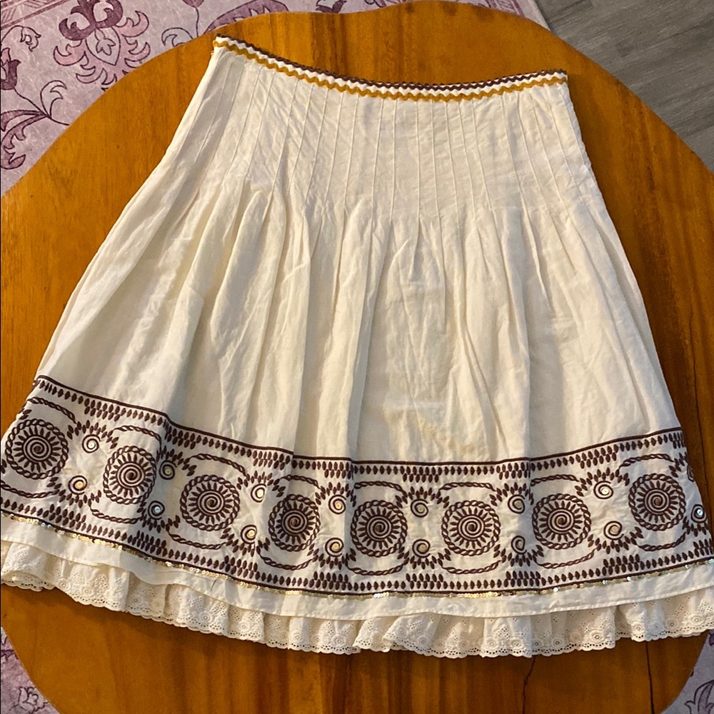 The Limited Vintage Cream and Brown Smocked A-Line Embroidered Skirt EUC Size 6